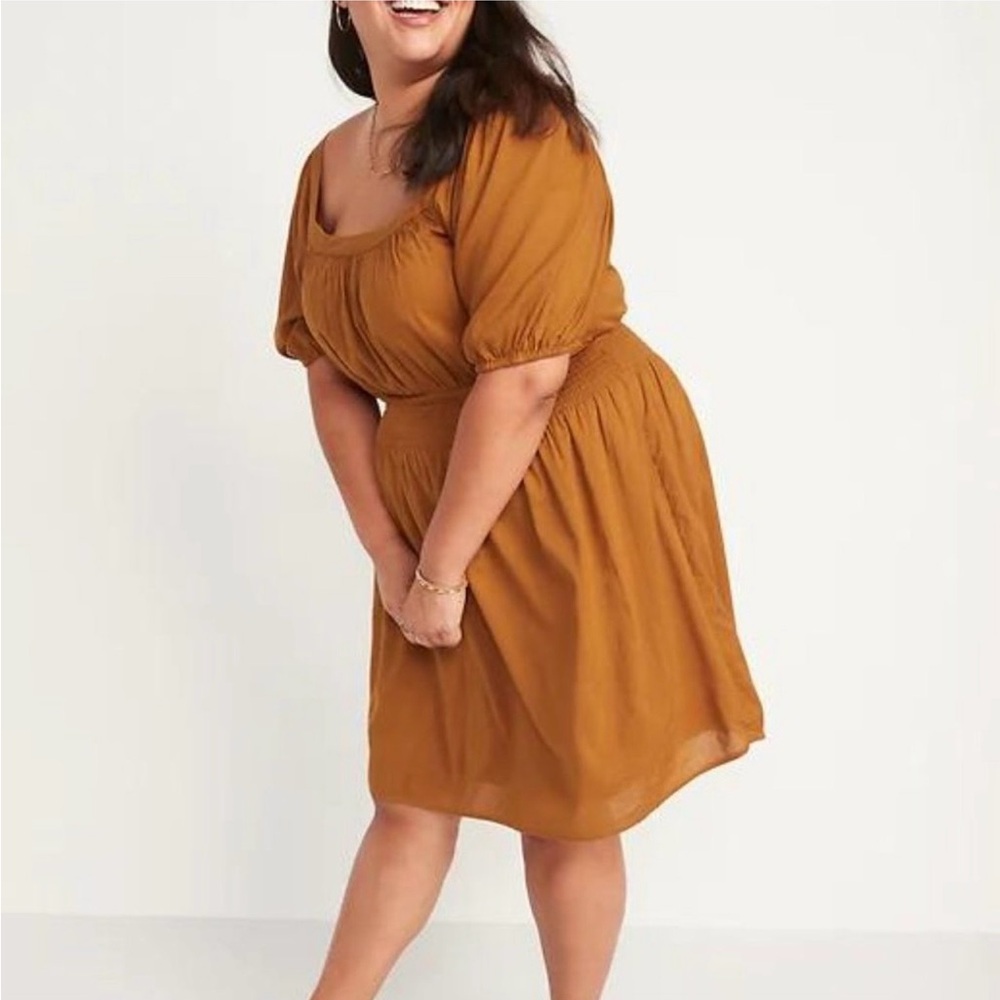 Old Navy Puff Sleeve Smocked Mini Dress Rust Defined Waist XXL Cottagecore Boho